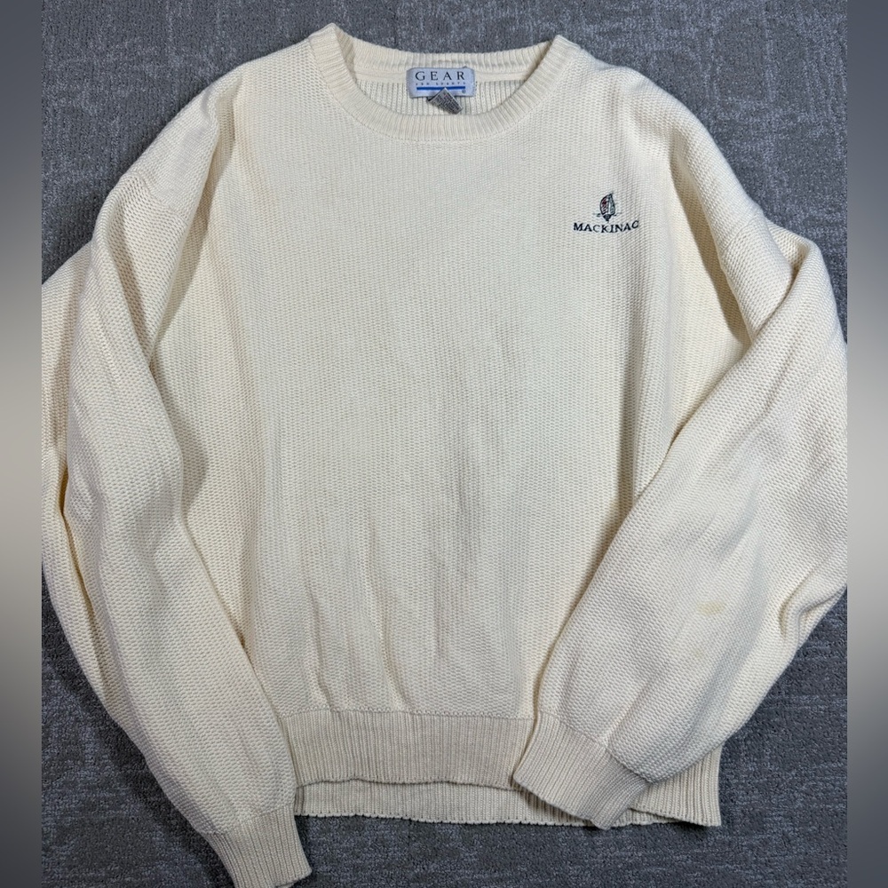Vintage Gear For Sports Mackinac 100% Cotton V-Neck Knit Sweater USA Size Large